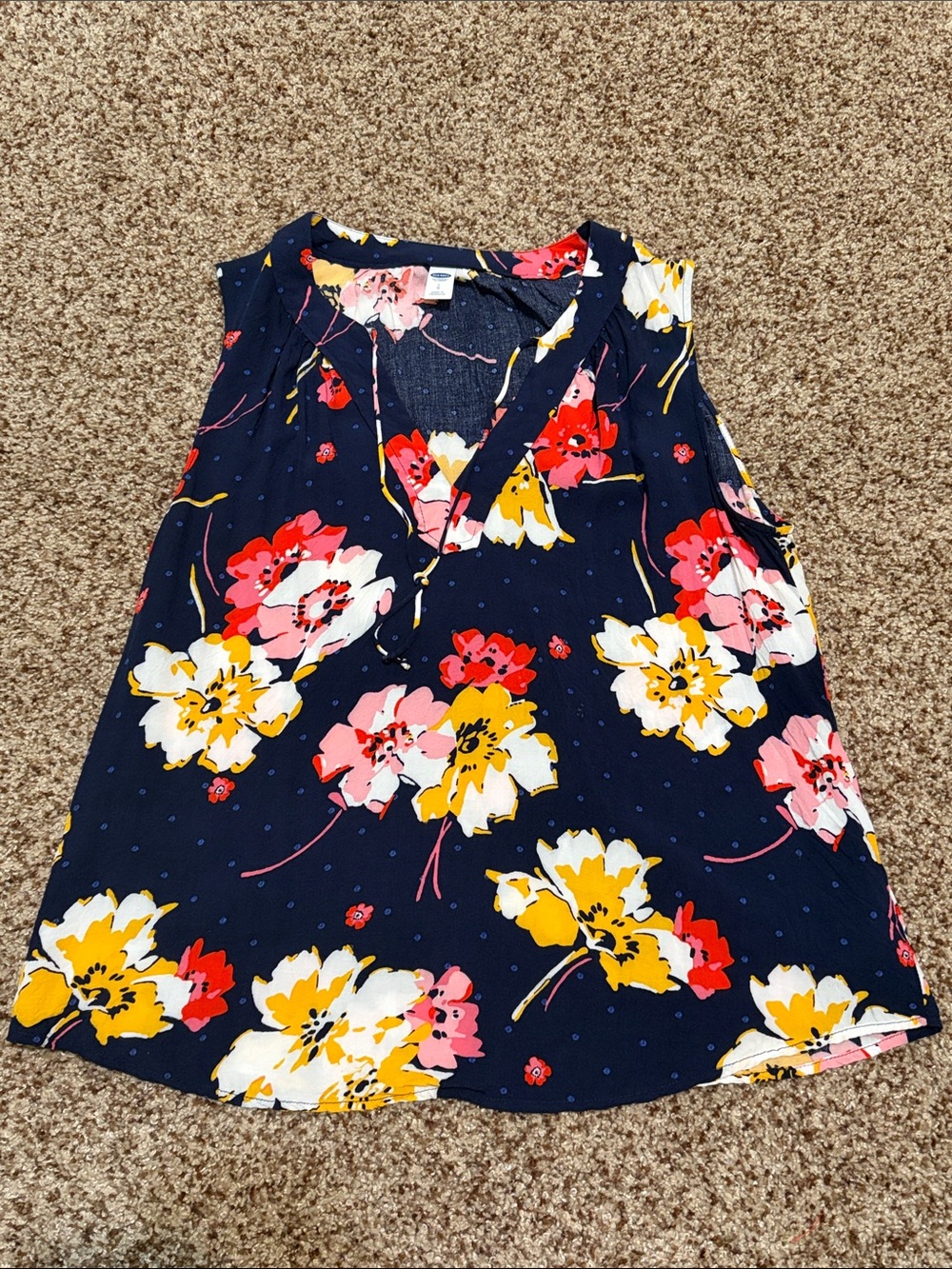 Sleeveless Navy Floral V-Neck Top - Old Navy